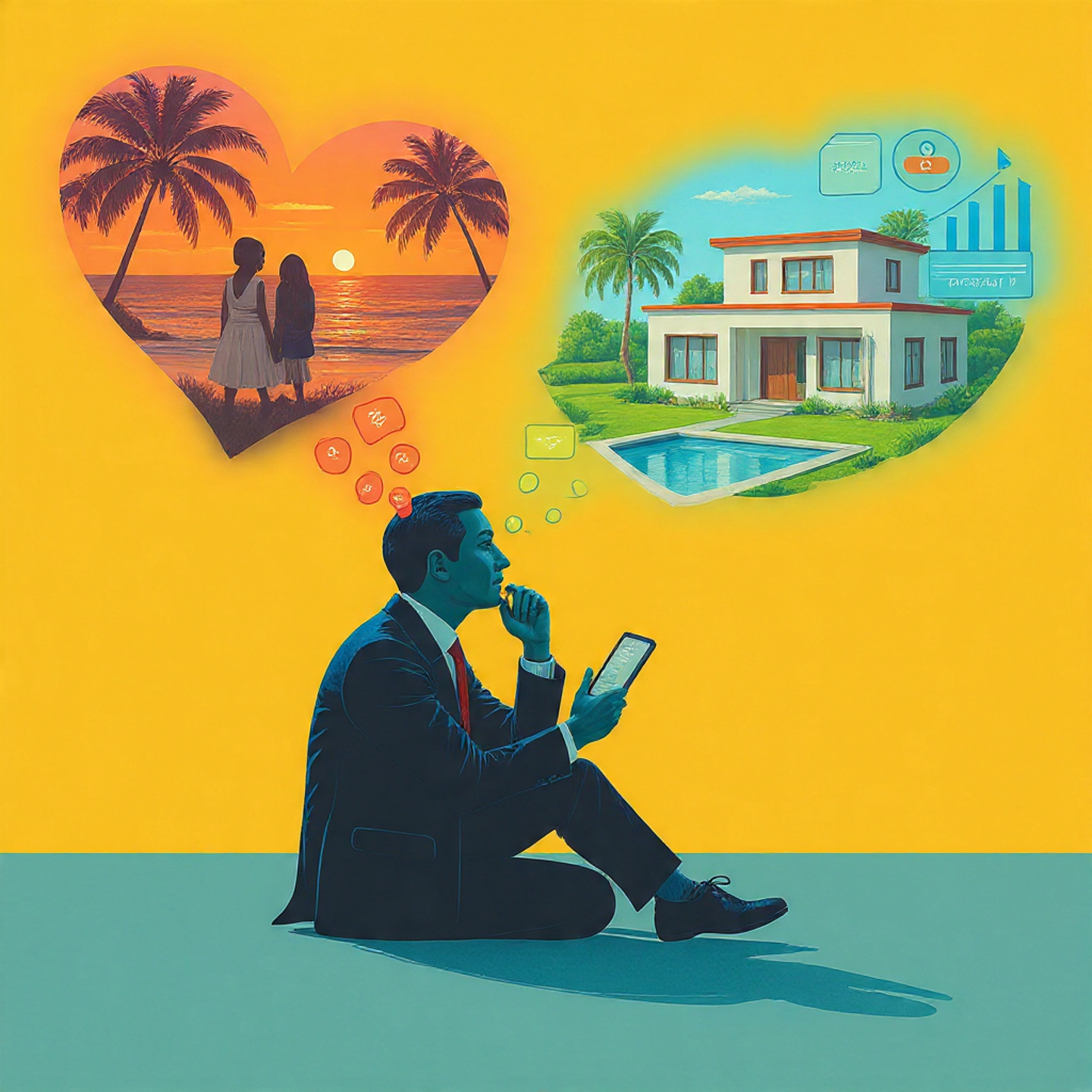 A buyer sitting and weighing emotional memories against rational property investment goals